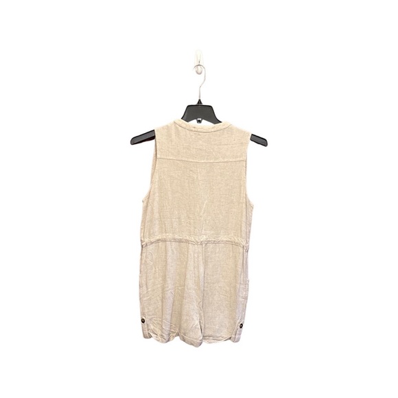 Kalihi Neutral Linen Button Front Romper-Medium-Ivory. - Picture 3 of 11